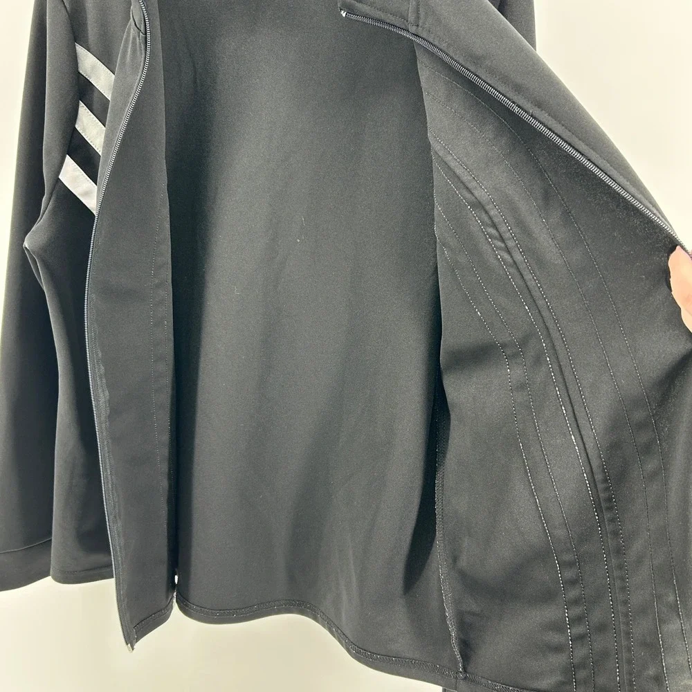 Masseys Full Zip Track Jacket Black Striped Mock‎ Neck L Athletic Sporty Active
